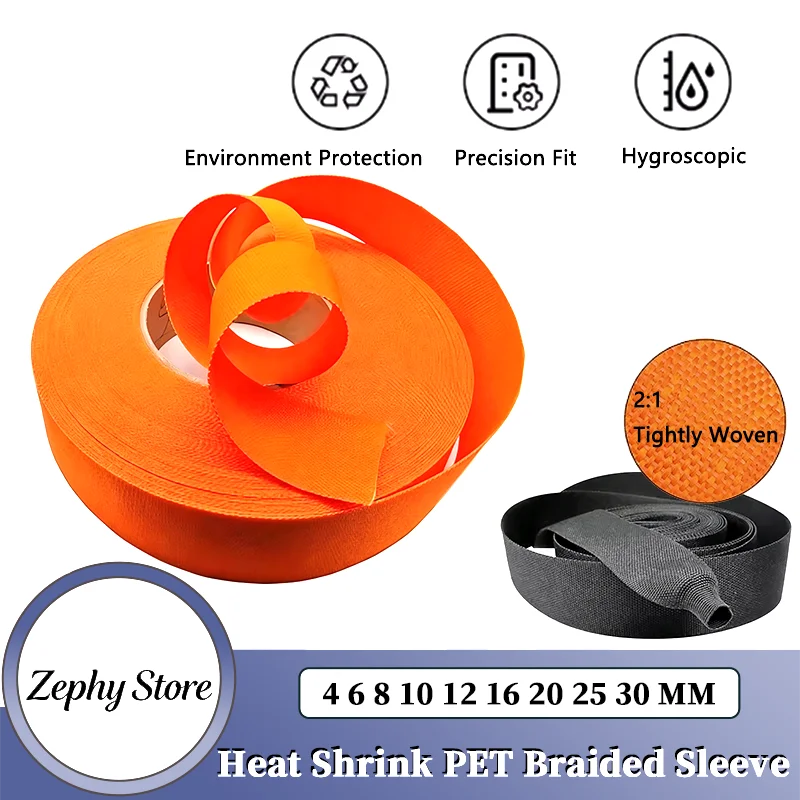 

New PET Braided Cable Sleeve Heat Shrink Tube Insulation Flam Retardant Shrinkable Protection Wrap Sheath Wire Organizer 2~50m