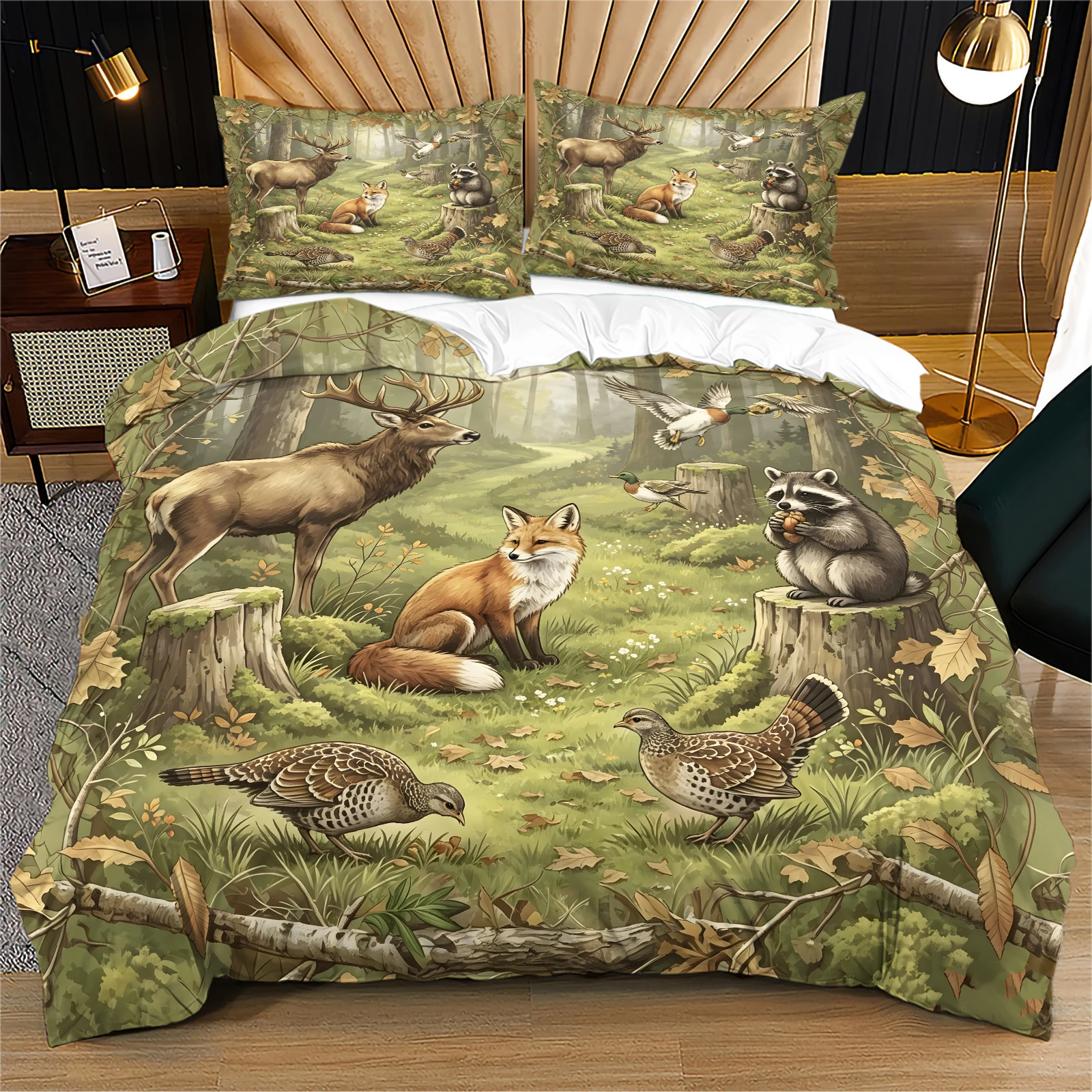 Linen Duvet Cover - Set Copripiumino Animali Selvatici della Foresta: