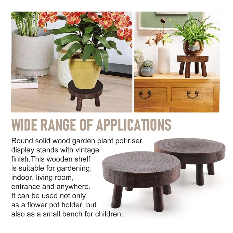 

AA21-2Pcs Mini Wooden Stool Flower Display Stand, Potted Plant Shelf Bonsai Rack, Vintage Wood Grain Garden Plant Pot Stand
