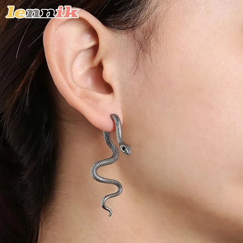 LENNIK Women's Trendy Hip-Hop Detachable Snake Earrings, Dark Style Snake-Shaped Studs, Daily Wear Jewelry, Hot Sale Accessory