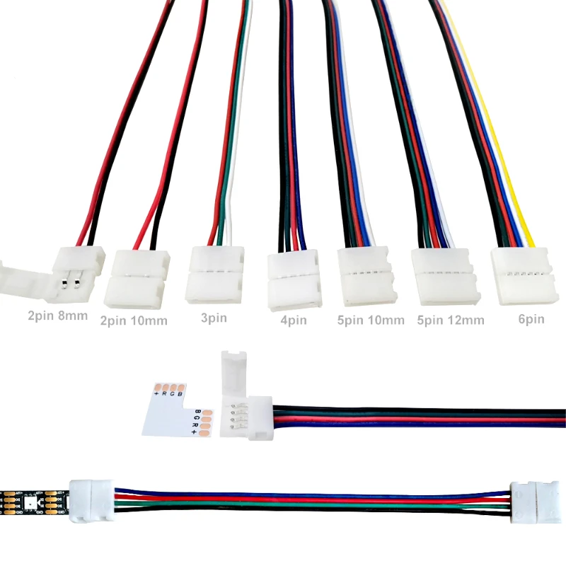 2pin 3pin 4pin 5pin 6pin złącze LED podwójny kabel złącze na zatrzask 8mm 10mm 12mm do 3528 5050 RGB RGBW pasek LED rgbct