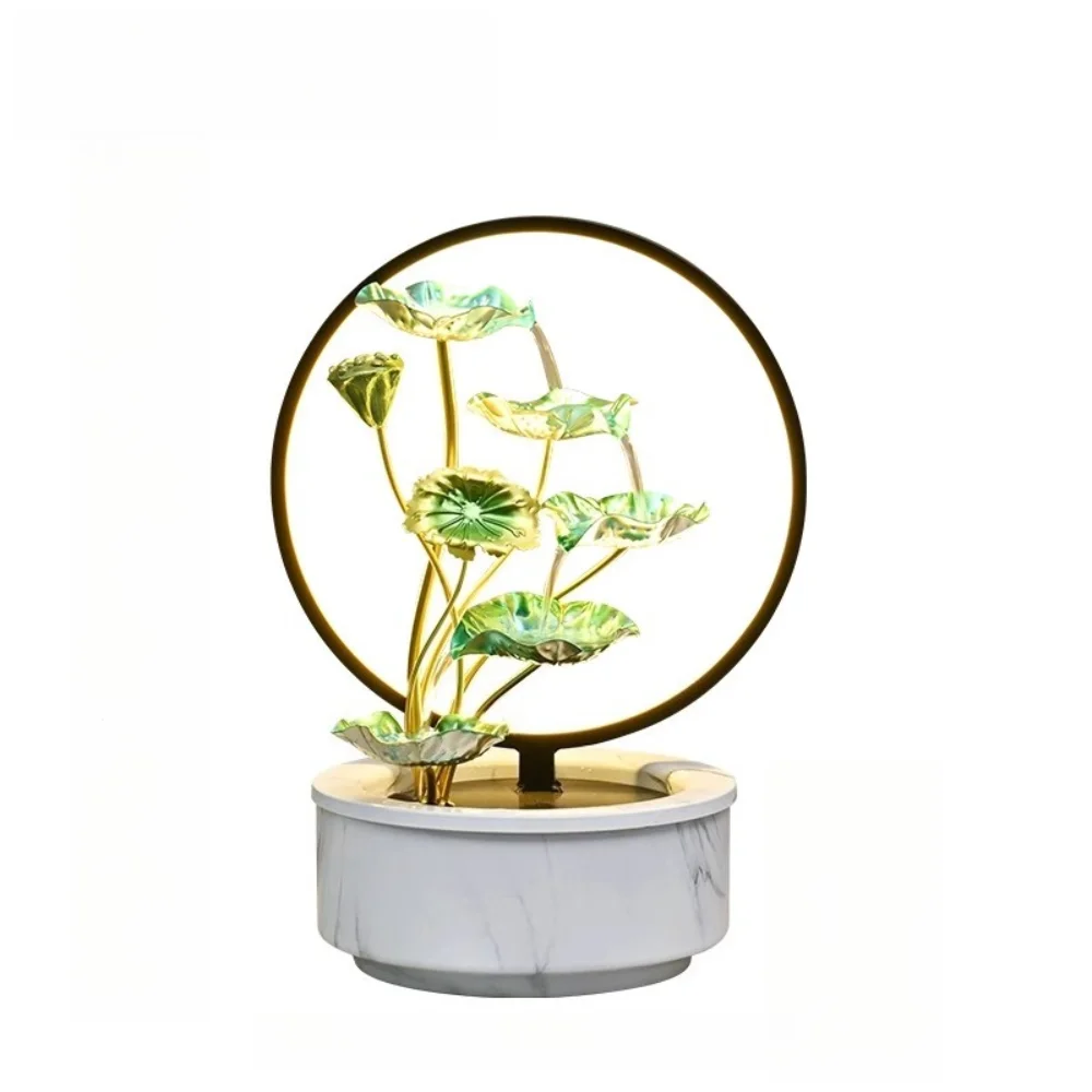

Living room lotus circulating water wealth-making ornaments with lights and fortune-attracting fish tank decorations