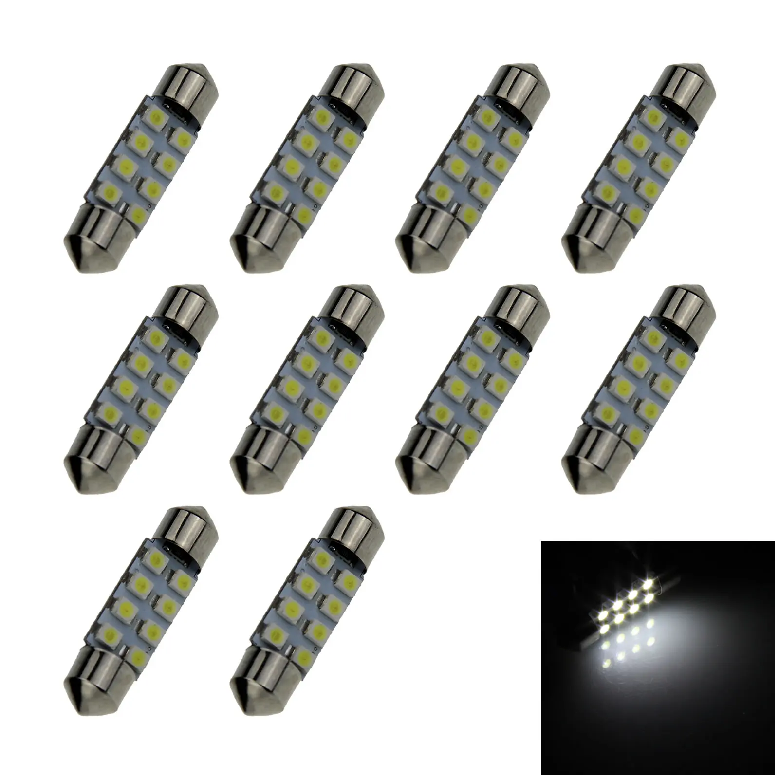 10x White AUTO 36MM Festoon Lamp Side Light 8 Emitters 1210 SMD LED 3423 I108-W