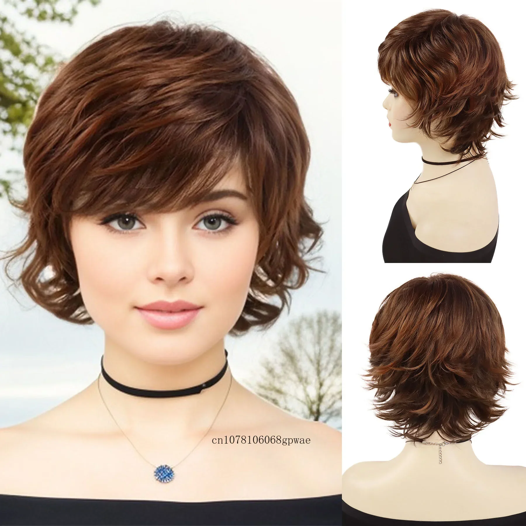 

Парики из синтетических волос с стрижкой пикси для женщин, женский пушистый короткий коричневый парик с челкой, повседневный костюм для вечеринок, термостойкий