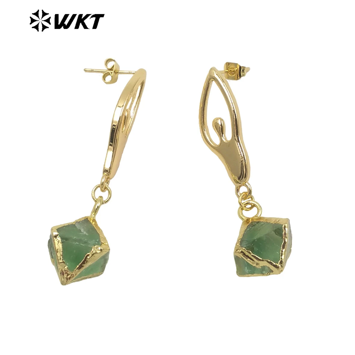 

WT-E664 WKT Delicate Natural Rainbow Fluorite Earrings with Large Circle Diamond Cut Green Purple Women's Jewelry Decorative