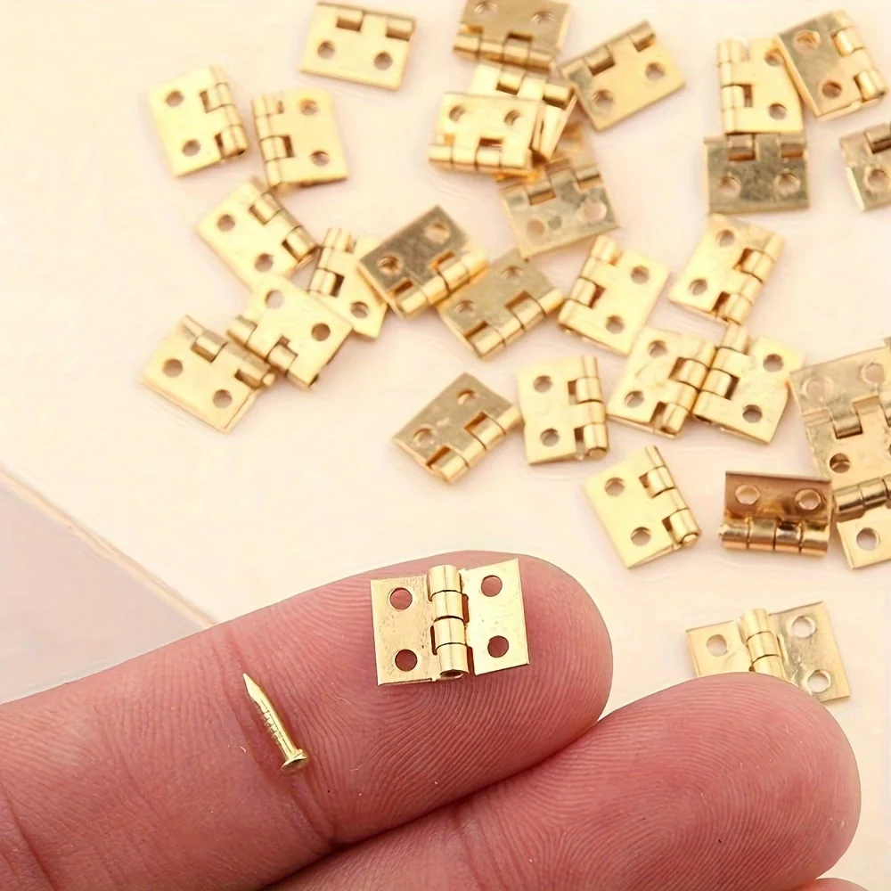 10 Sets of Electroplated Mini Flat Folding Hinges, Small Decorative Hardware for Jewelry Wooden Boxes, Cabinet Doors & Dollhouse