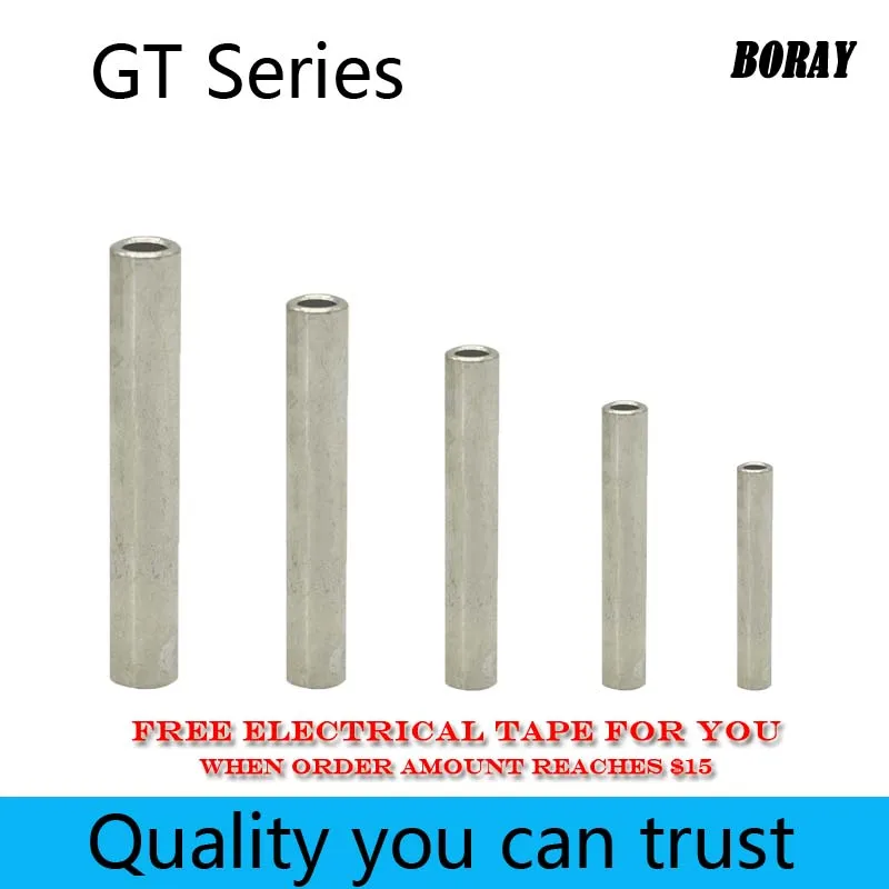 

1/3/5Pcs GT-10/16/25/35/50/70/95 Industrial Grade Copper Connector Crimp Terminal Pure Copper Tube for Electrical Cable