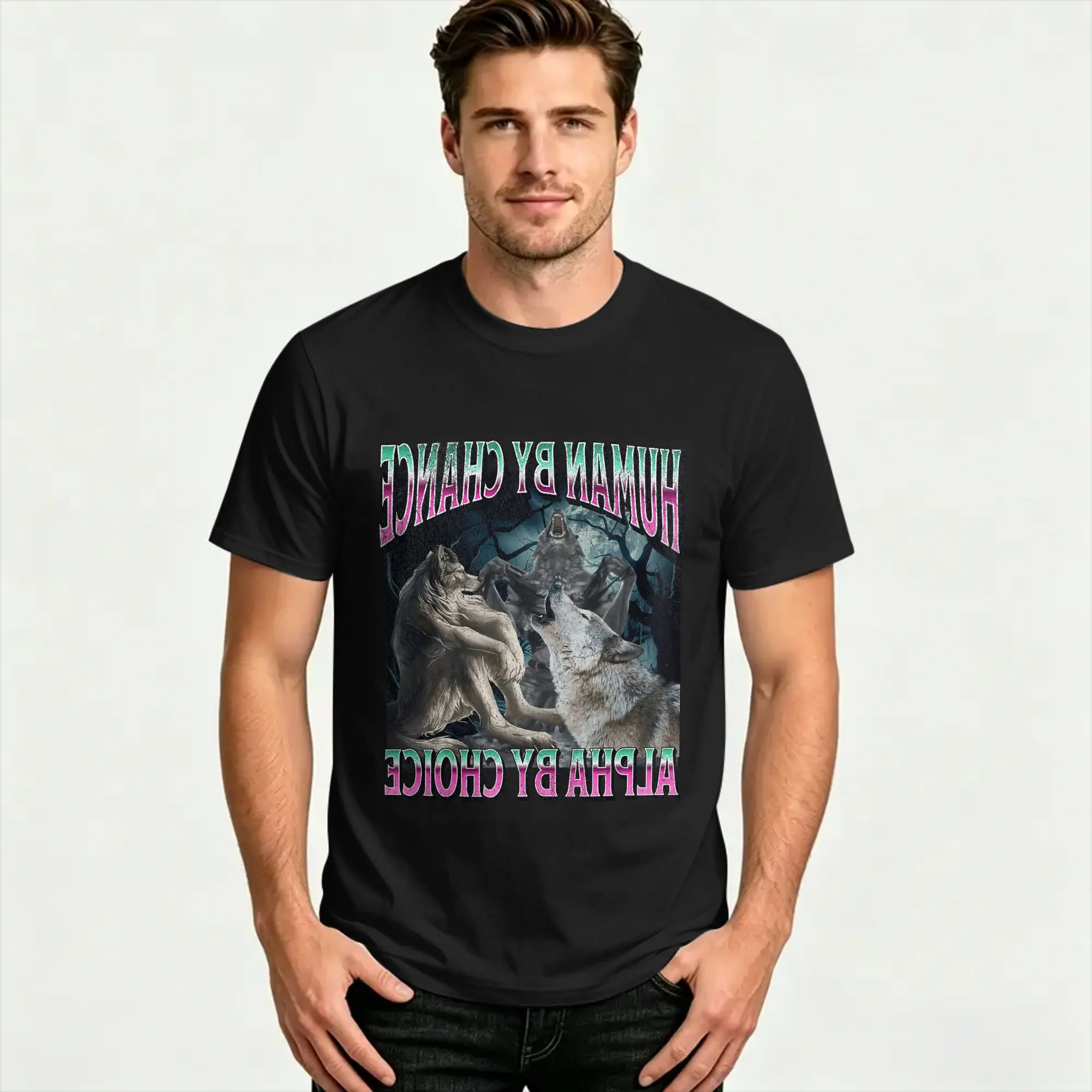 Human By Chance Alpha By Choice Cotton T Shirt For Men's Summer  Y2K Funny T-Shirts Harajuku Tees Oversized Design Tops