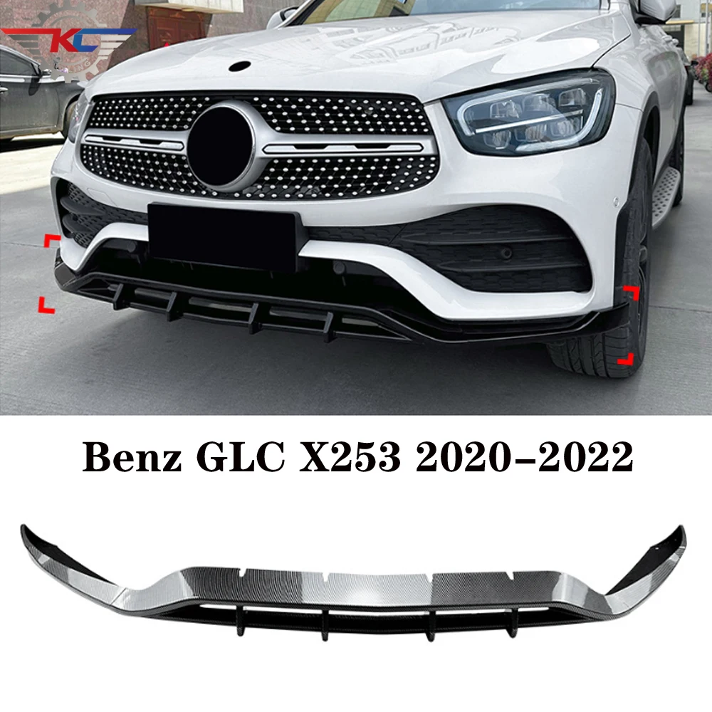 

For Mercedes GLC Class X253 GLC200 260 300 2020-2022 Glossy Black Carbon Print Front Bumper Lip Splitter ABS Grills