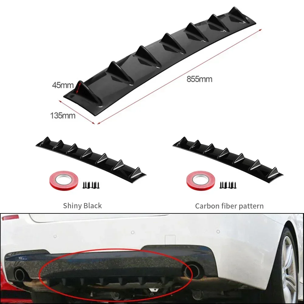Universal Gloss Black ABS Plastic Car Rear Bumper Car Back Spoiler Car-Styling Top Car Rear Bumper Lip Diffuser 7 Fin Shark