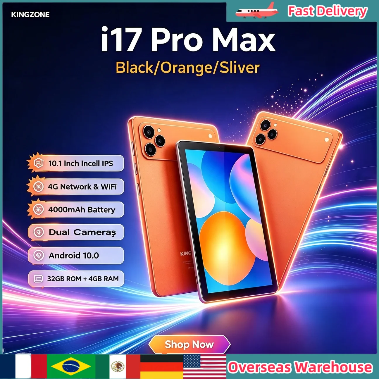 I17 Pro Max Tablet Handheld Flat Display 4G Call Game Console 10.1-inch Incell Screen Wifi 4000mAh Battery Android 10 Kids Gifts