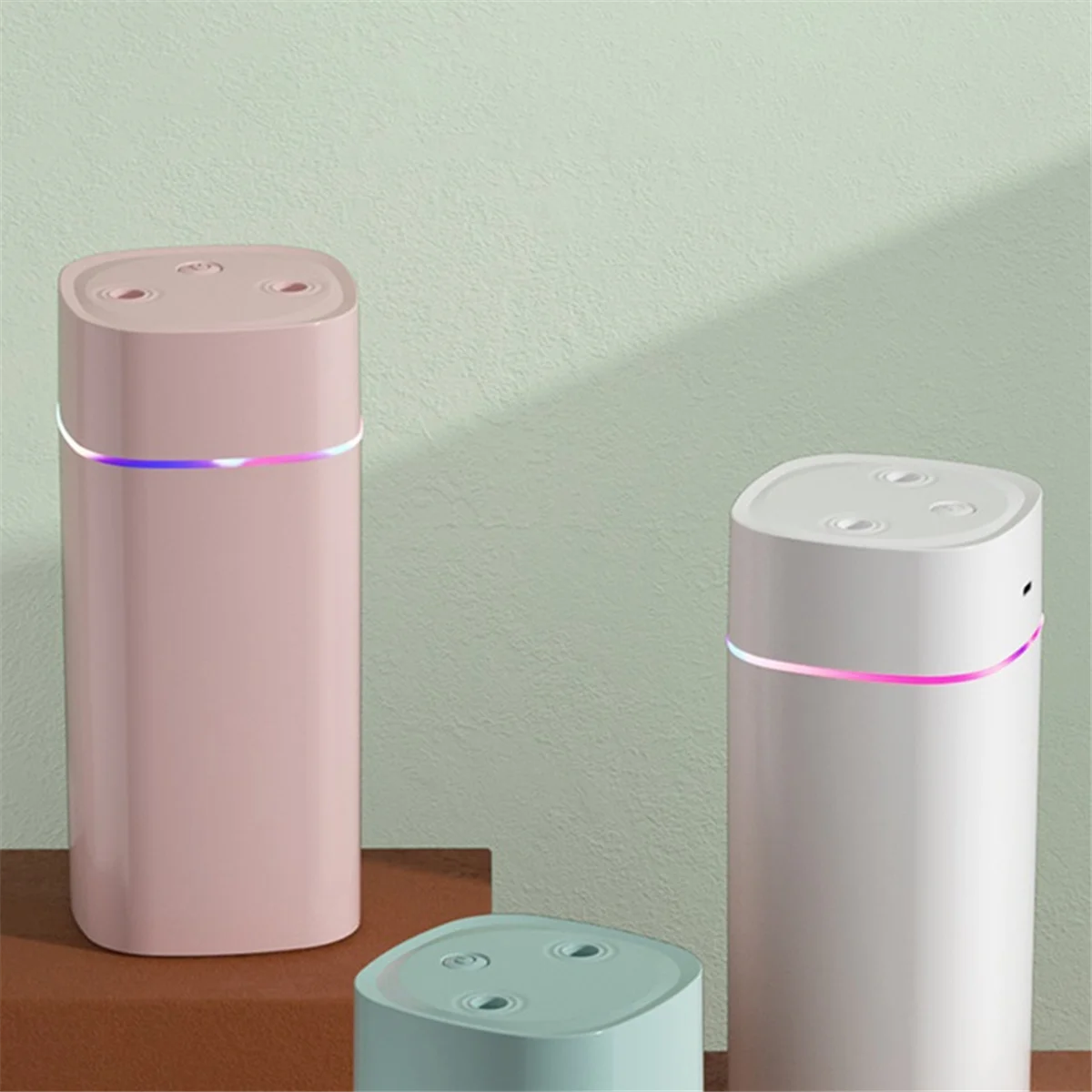 다채로운 야간 조명 소형 가습기, 더블 스프레이 에어 무화기, USB 무소음 가정용 가습기, 자동차 정화 에어 스프레이 핑크