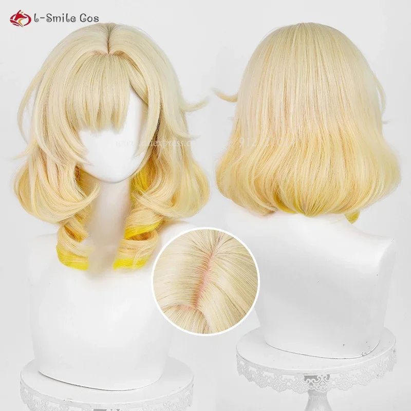 Aglaea Cosplay Wig HSR Gold Highlights Yellow 42cm Short Roman Curl Wig Aglaea Anime Cosplay Wig Heat Resistant Synthetic Hair