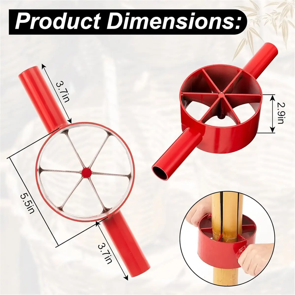 

Y69A 6 Cut Bamboo Splitter 5.5 Inch Bamboo Split Steel Manual Dividing Splitting Tool with Both Side Handle Blade for Farm B