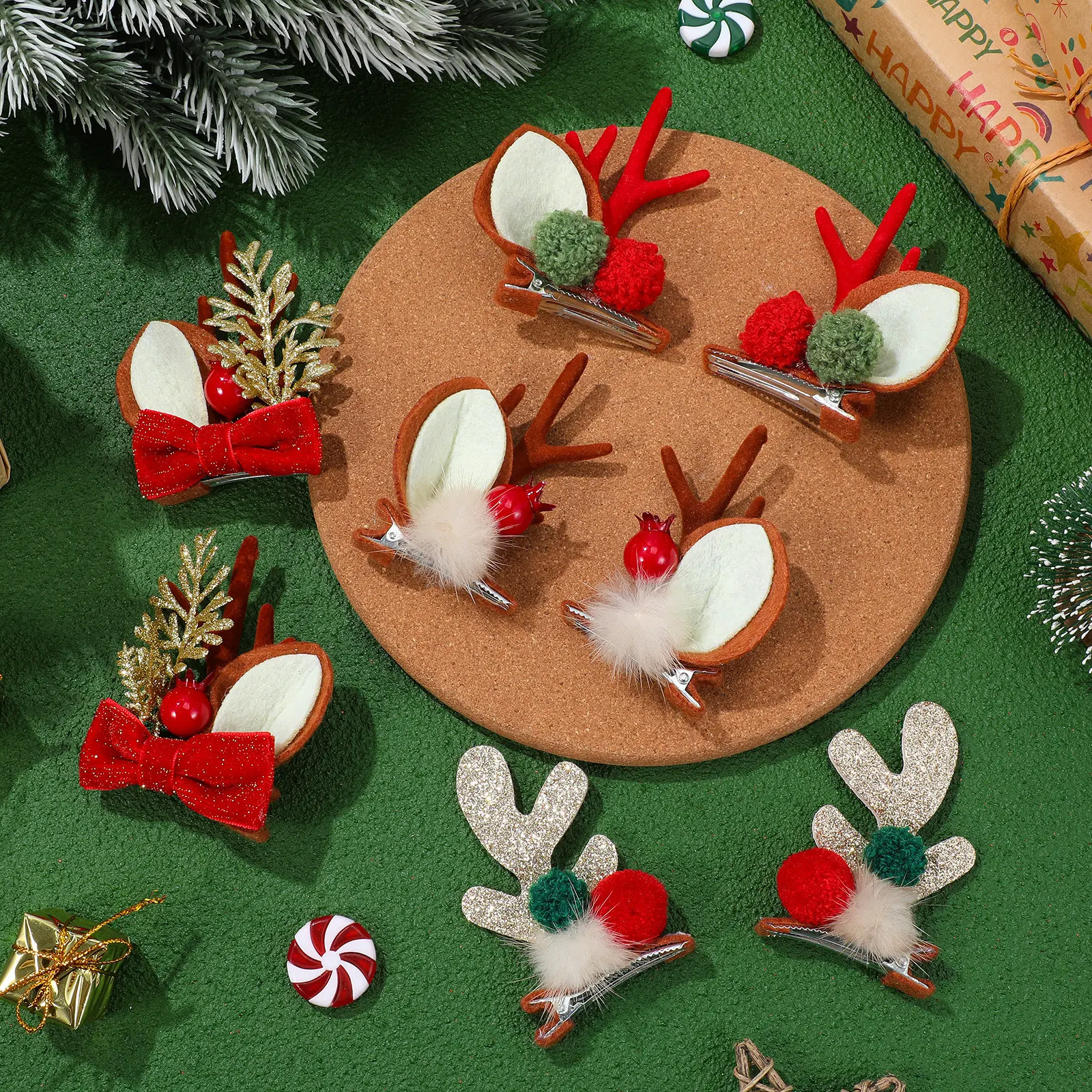 

4Pairs Christmas Reindeer Antler Hair Clips Set Adorable Xmas Party Hair Accessories for Women Girls Festive Holiday Look
