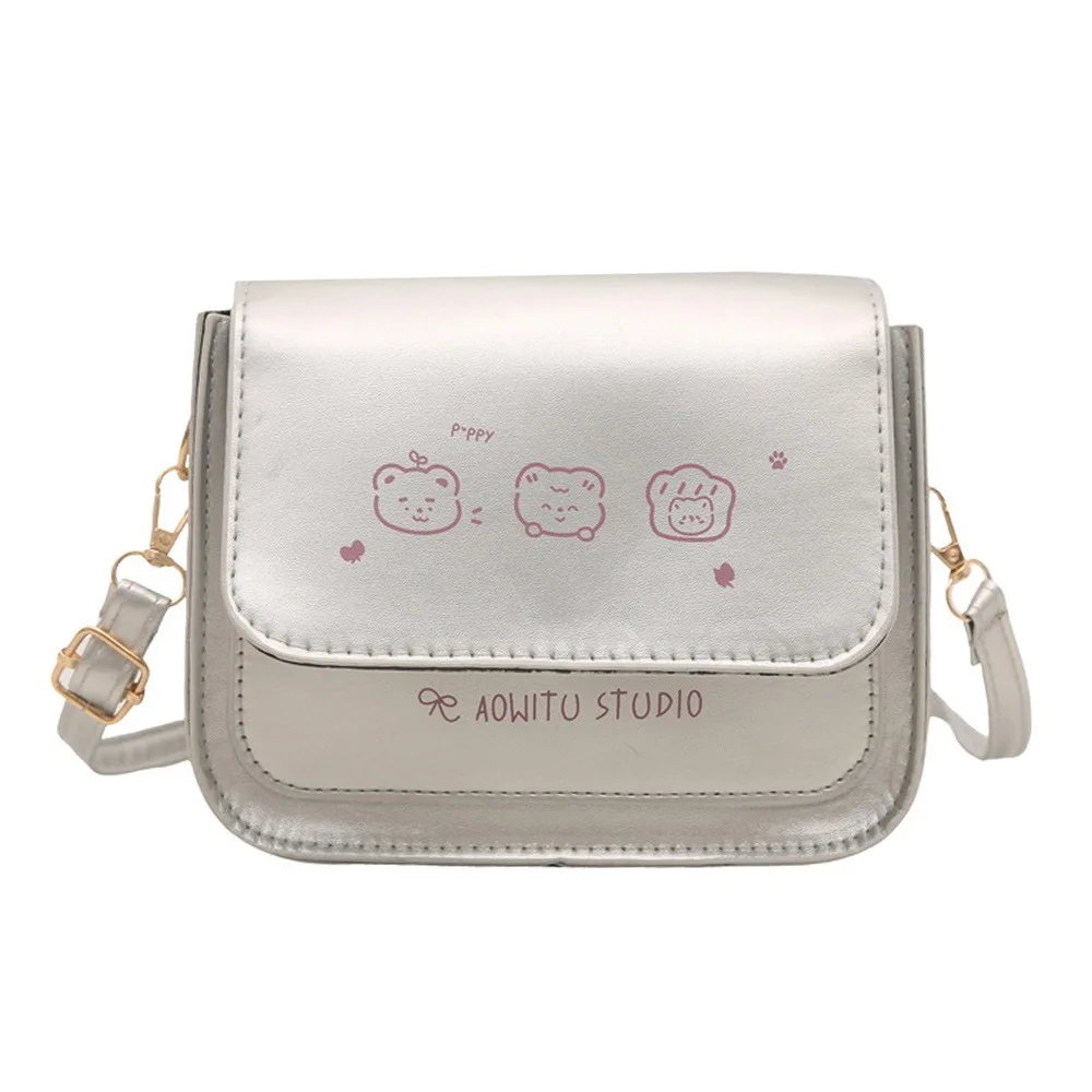 

New PU Women's Handbag Portable with Cute Cat Pattern Frosted Bag Large Capacity Shoulder Small Square Bags