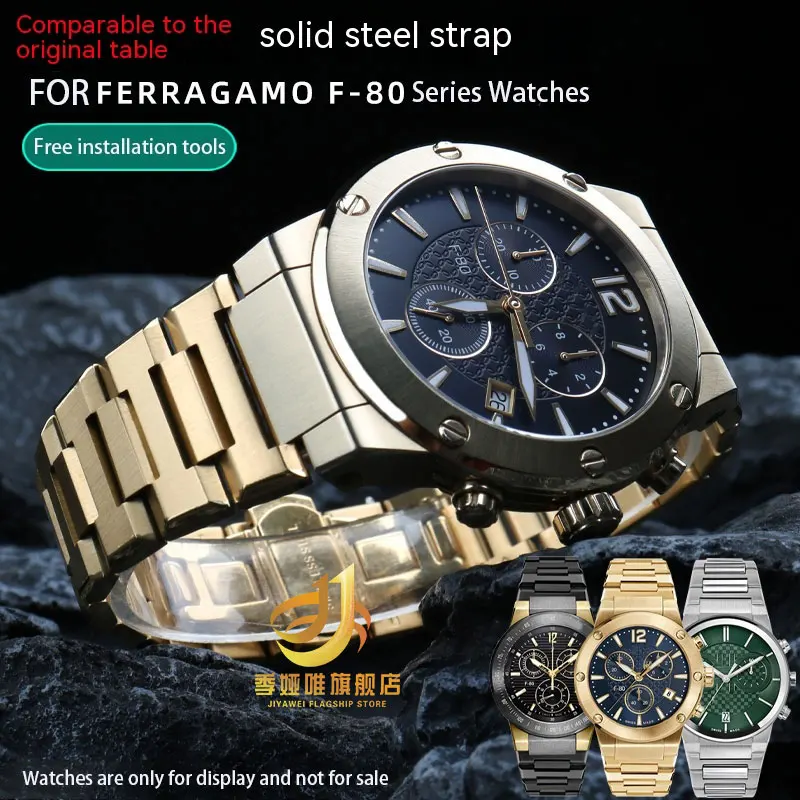 

F80 stainless steel strap for Ferragamo F-80 bands 25mm x 16mm Sports F80 metal strap Men's watchband Notched replace bracelet