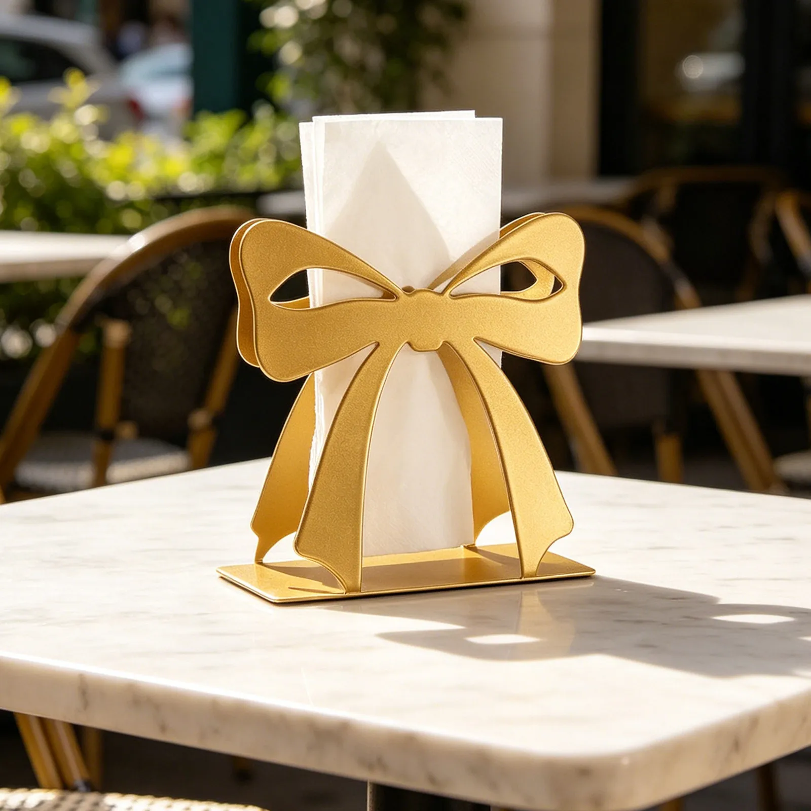 

Gold Bow Napkin Holder Vintage Iron Table Tissue Organizer Decorative Metal Paper Towel For Countertop Wedding Party Table
