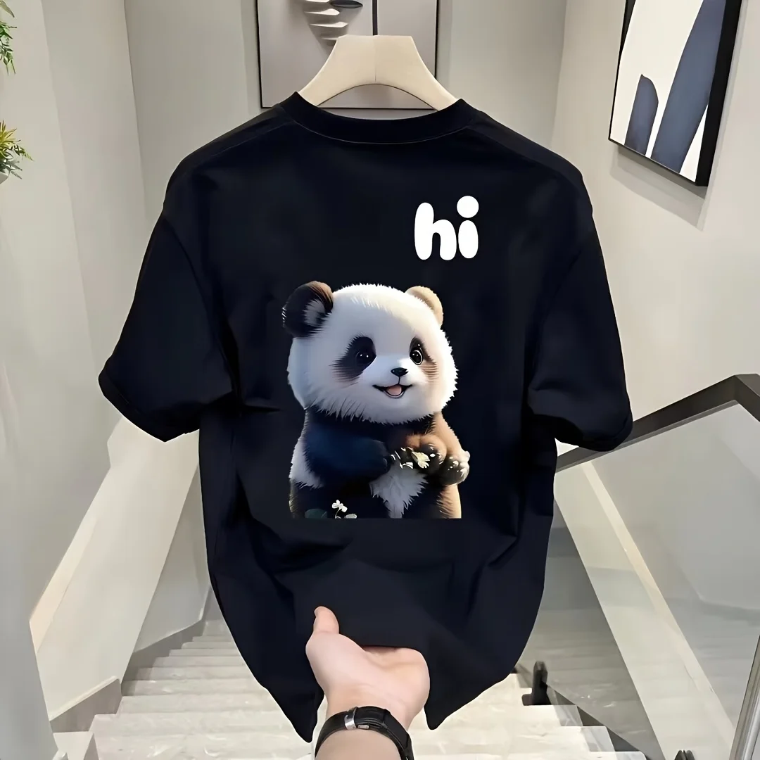 طباعة جرافيك باندا لطيفة على شكل رسوم كرتونية ممتعة مناسبة لجميع المواسم، قمصان للرجال والنساء، بأكمام قصيرة، فضفاضة ومريحة، #3