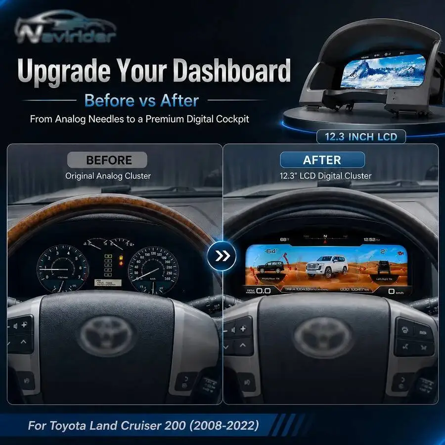 Virtual Cockpit Digital Dashboard For Land Cruiser 200 LC200 2008-2022 Gps Speedometer Instrument Panel Cluster Clock Tachometer