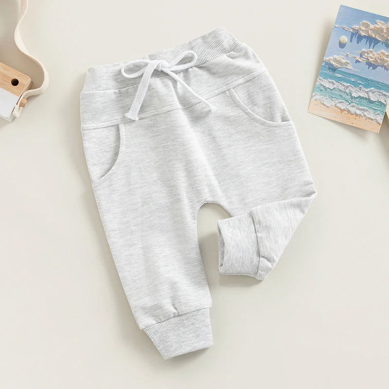 Baby Boys Casual Spring Fall Pants Infant Baby Boys Sweatpants Elastic Waist Drawstring Solid  Harem Trousers with Pockets