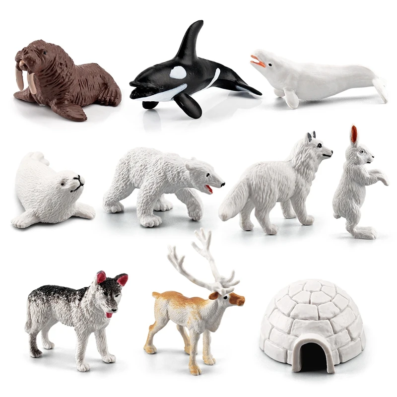 10Pcs Mini Simulation Polar Bear Beluga Bunny Seals Polars Bear Reindeer Arctic Animal Set Kid Cognitive Education Toys