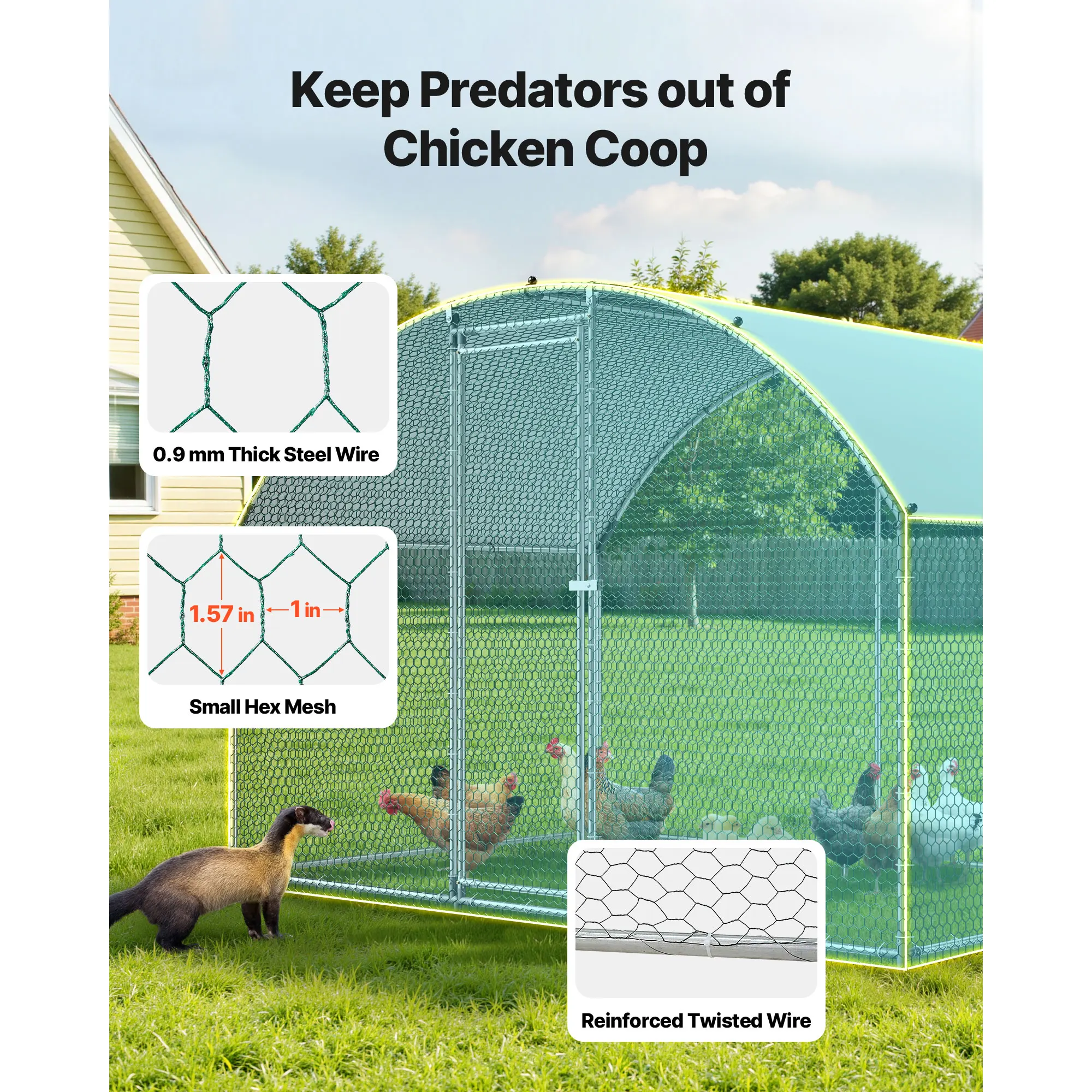 

Outdoor Metal Chicken Run, Heavy- Walk-in Hen House with Doom Roof Cover for Backyard