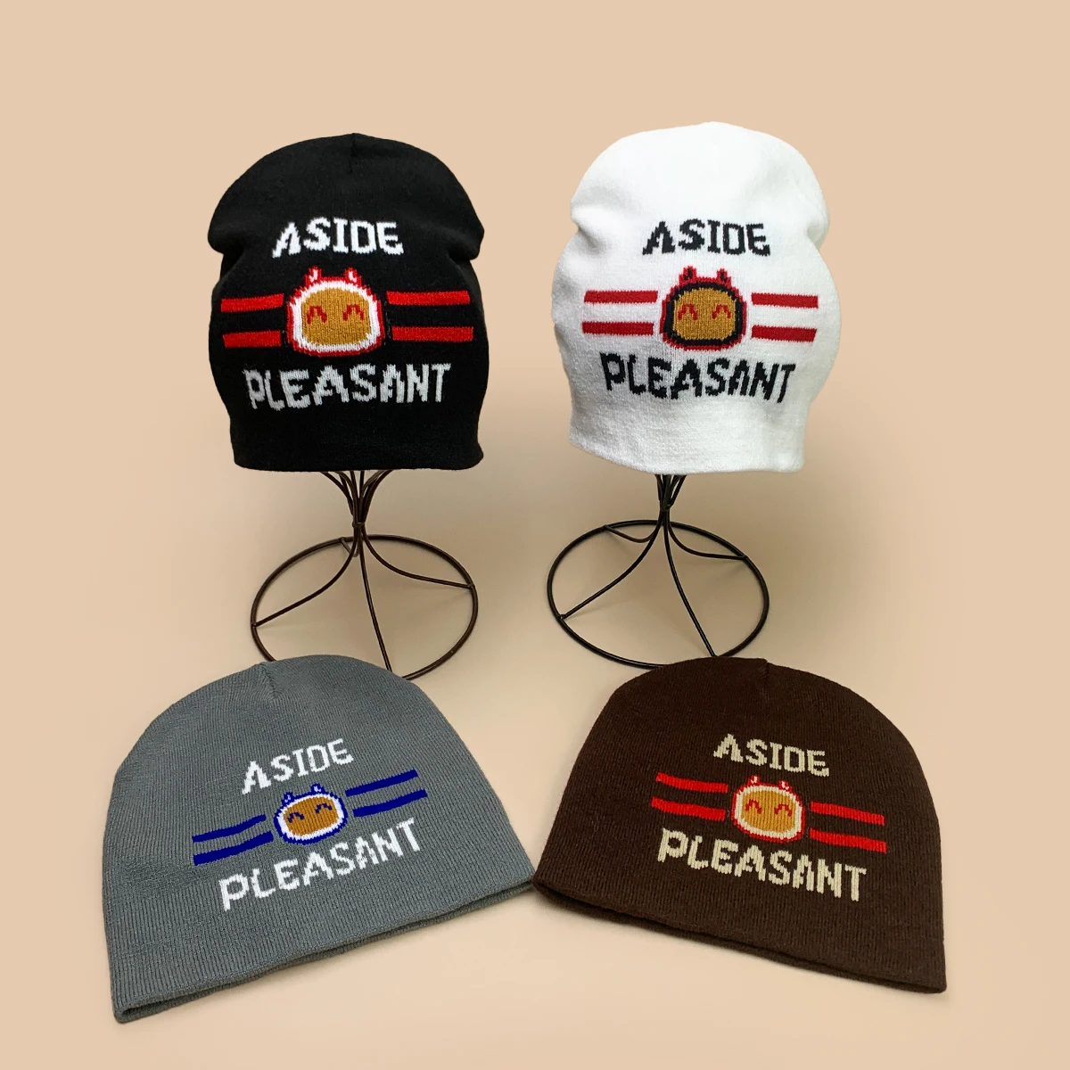 

Jacquard Cartoon kitten Head Letters Knitted Hats Korean New Men Women Warm Casual Fashion Personal Versatile Cute ins Beanies