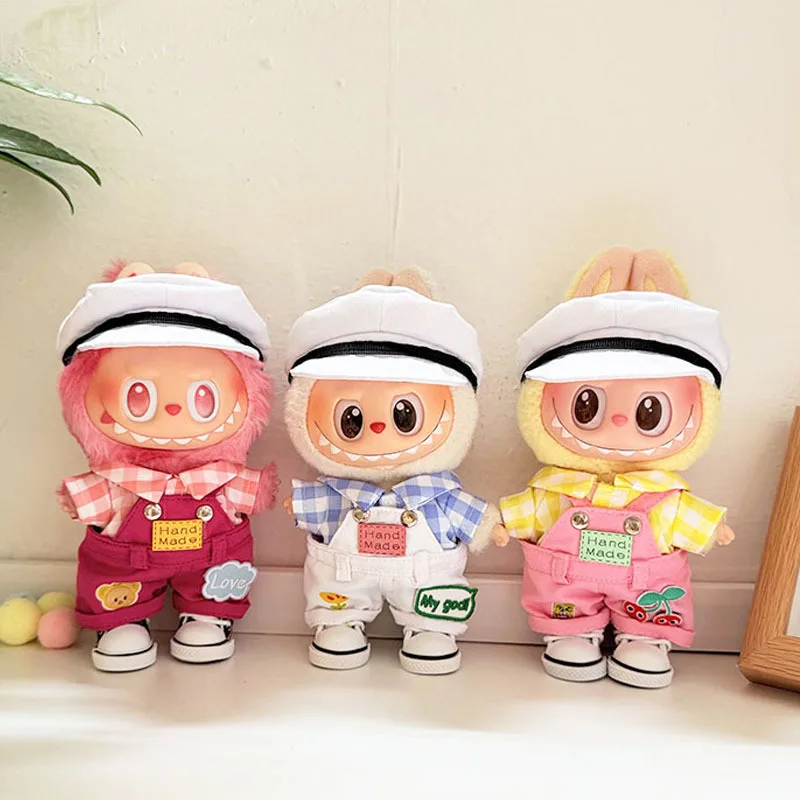 

Clothing For 1st 2nd 3rd Generation 15cm 17cm Labubu Cute Dolls Blue Plaid Pink Plaid Yellow Plaid Dream Captain Overalls Set