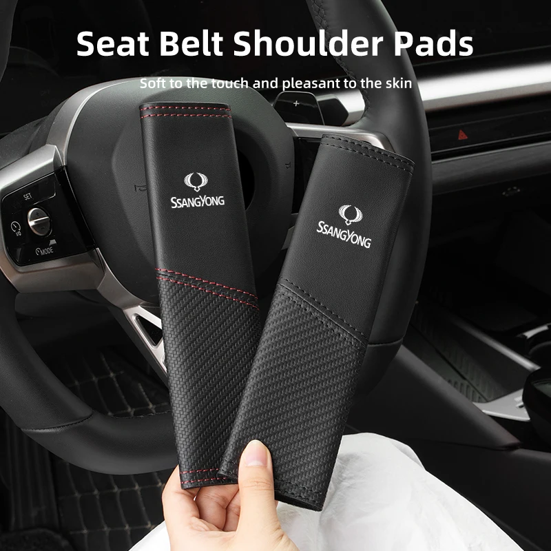 Car Seat Belt Shoulder Cover Leather Shoulder Pad Accessories For SsangYong Actyon Korando Rexton Kyron Rodius Tivoli Musso Chai