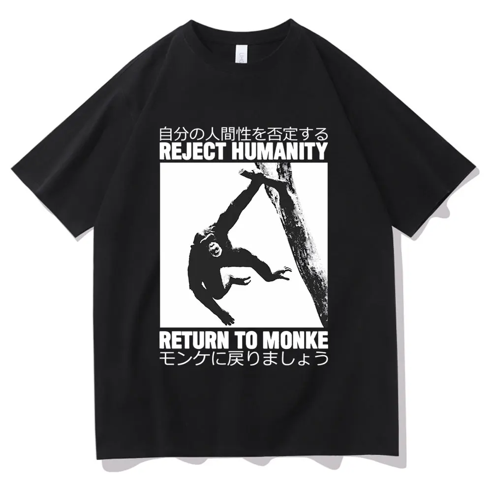 

Reject Humanity Return To Monke T-shirt Cute Funny Meme Japanese Monkey Graphic Print Tshirt Men Women Cotton Oversized T Shirts
