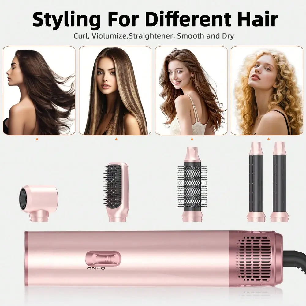 

Luxurious Rose Gold 5In1 Hot Air Brush With 1000W High Power For Fast Drying And Styling, Perfect Portable Travel Gift For Crea