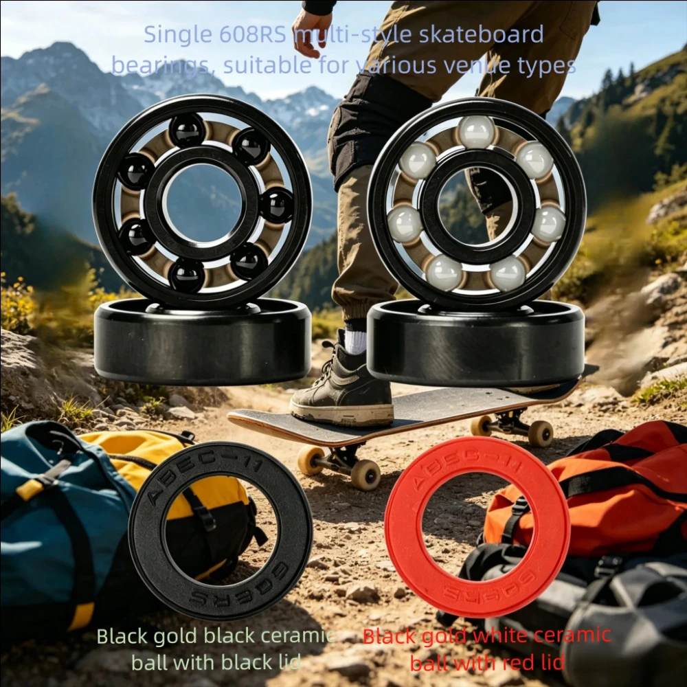 1-個-608rs-ハイブリッドセラミック-スチールボールベアリング、ナイロンケージ、gcr15-高炭素クロム鋼、高速スケートボードベアリング