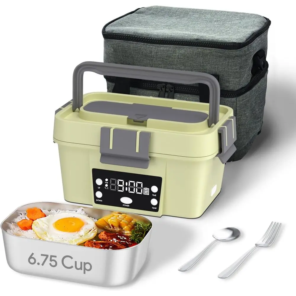 

6.75 Cup Automatic Food Warmer (212°), Rechargeable Portable Heated Meal Container for Travel, Outdoor (pale green)