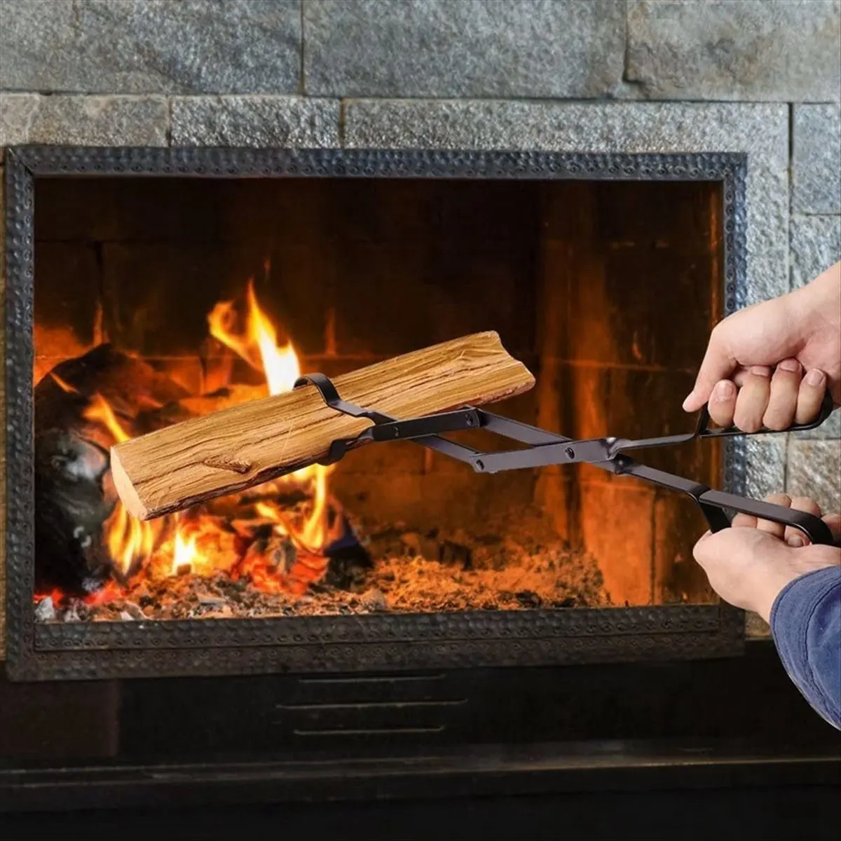 AB45 26Inch Long Firewood Tongs Log Grabber for Fire Pit Campfire Bonfire Fireplace Heavy Duty Wrought Iron