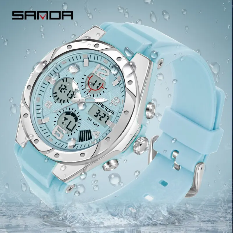 SANDA De Luxe Dames LED Numérique Sport Montre De Mode Casual Or Montre-Bracelet Femmes Fille Militaire Étanche Quartz Montres