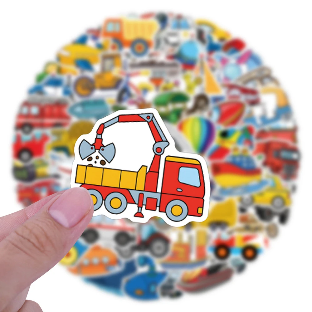 10/30/50/110 Uds. Pegatinas de transporte de vehículos de ingeniería camión de dibujos animados avión Declas juguete DIY maleta para portátil paquetes de pegatinas lindos