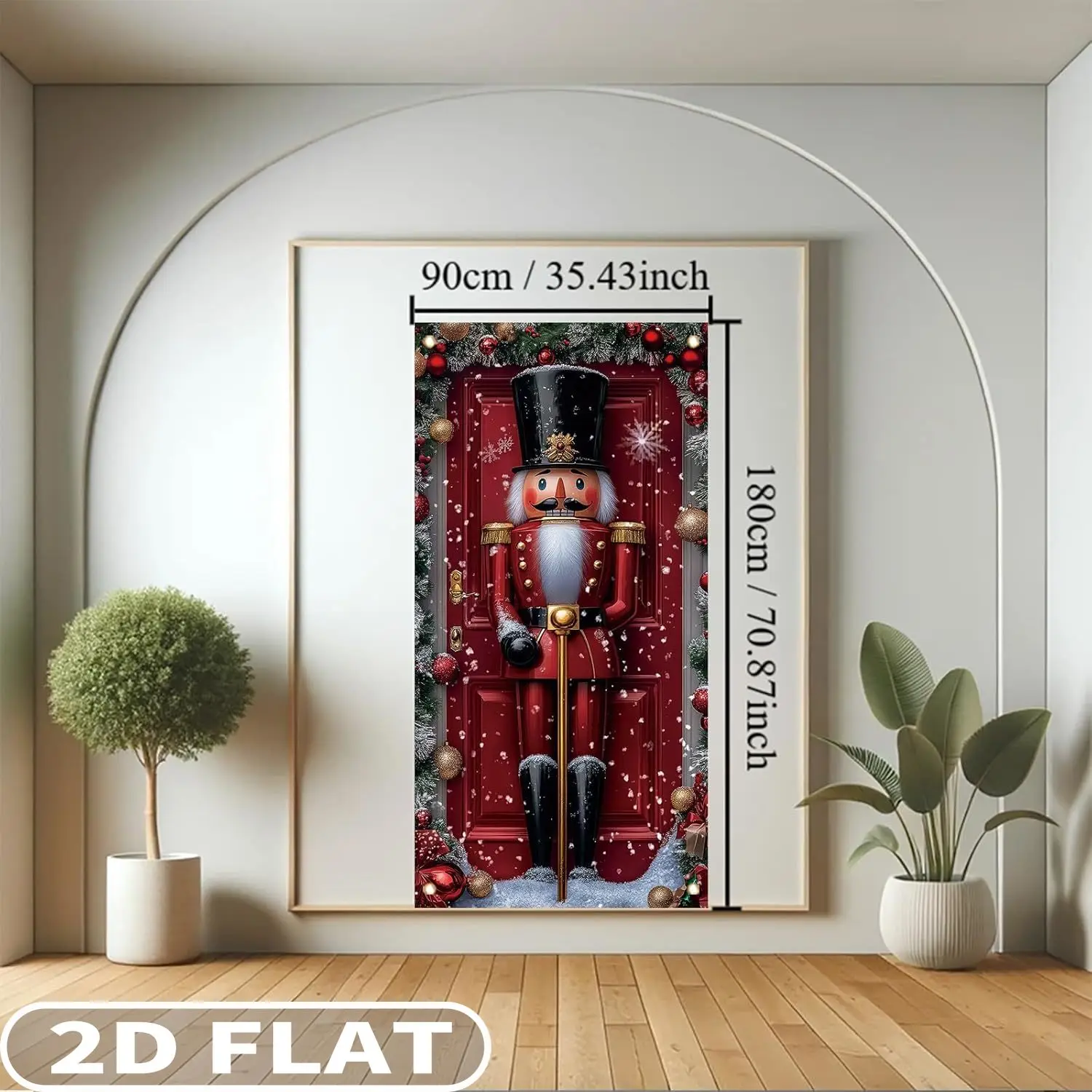 1pc 2D FLAT Christmas Nutcracker Banner, 71 X 35 Inch Polyester Classic Red Soldier Decoration for Holiday Party Front Door