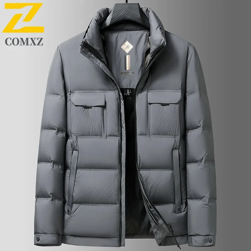 COMXZ Short Down Jacket Casual Stand Collar Business Working Windproof Jacket High Quality 90 Percent White Duck Down Garment
