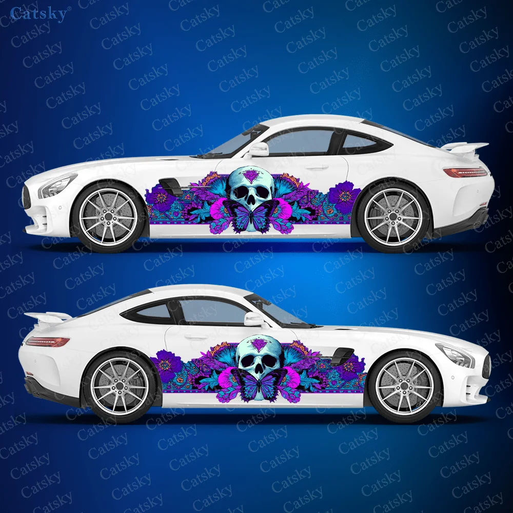 

Neon Purple Skull Flower Car Side Sticker Decor, PVC Waterproof Scratch Resistant Decal, Car Protection, Auto Accessories Gift