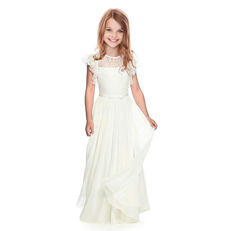 Virágos Elárusítónő dresses csipkével white/ivory Koszorúlány gowns Félfogadás esküvői báli Díszfelvonulás 1st Hitközösség gyerekek Öltözés