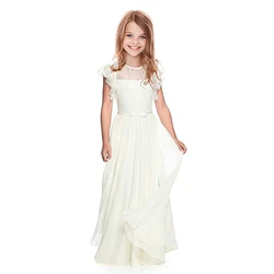 Vestidos de encaje para niña de las flores, vestidos de dama de honor blancos/Marfil, fiesta, boda, graduación, desfile, primera comunión, ropa para niños