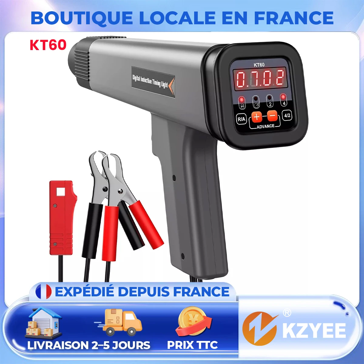 KZYEE KT60 lumière de synchronisation numérique avec RPM Angle avancé 12V lumière de synchronisation d'allumage inductive pour moteur à essence 2 et 4 temps pour voitures