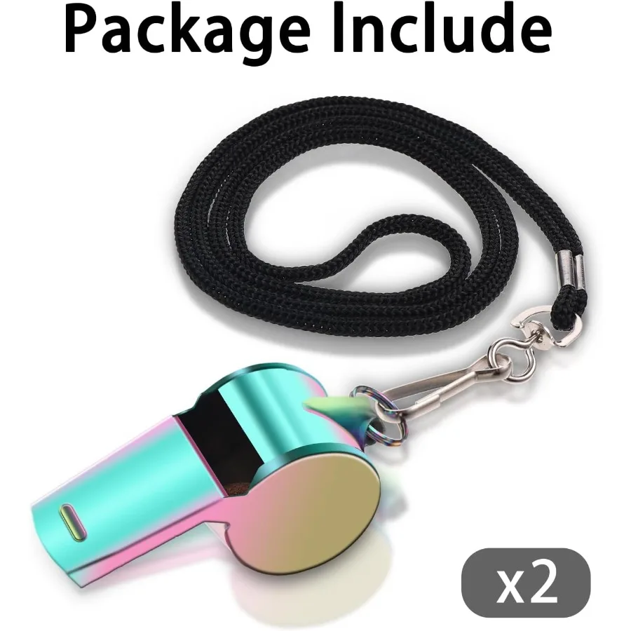 2 حزمة صافرة المدرب مع الحبل الفولاذ المقاوم للصدأ صافرة معدنية الملونة المدرب صافرة السائبة بصوت عال الرياضة صافرة للمعلمين Coa