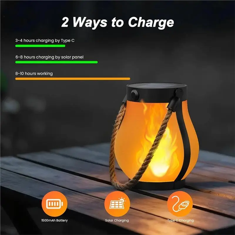 AEE2-4PCS Solar Lanterns Lights Flickering Flame Garden Lights With Dual Charging USB & Solar Outdoor Hanging Lantern