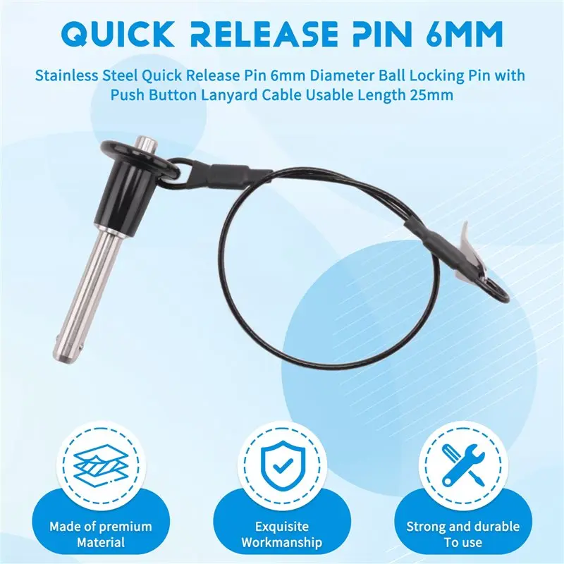 HLZS-Stainless Steel Quick Release Pin 6Mm Diameter Ball Locking Pin With Push Button Lanyard Cable Usable Length 25Mm Easy Inst