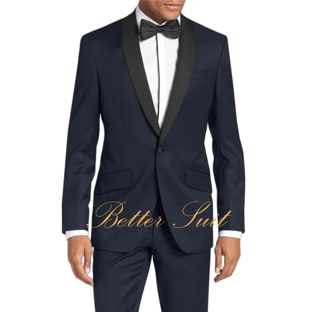 

Formal Men 2 Piece Suits One Button Shawl Lapel Jacket Pants Slim Fit Tuxedo Wedding Prom Dinner Men's Suit