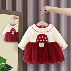 Girl Dress Children Dress Autumn and Winter New Baby Girls Fleece Thickened Mushroom Princess Skirt Girls Warm Undercoats