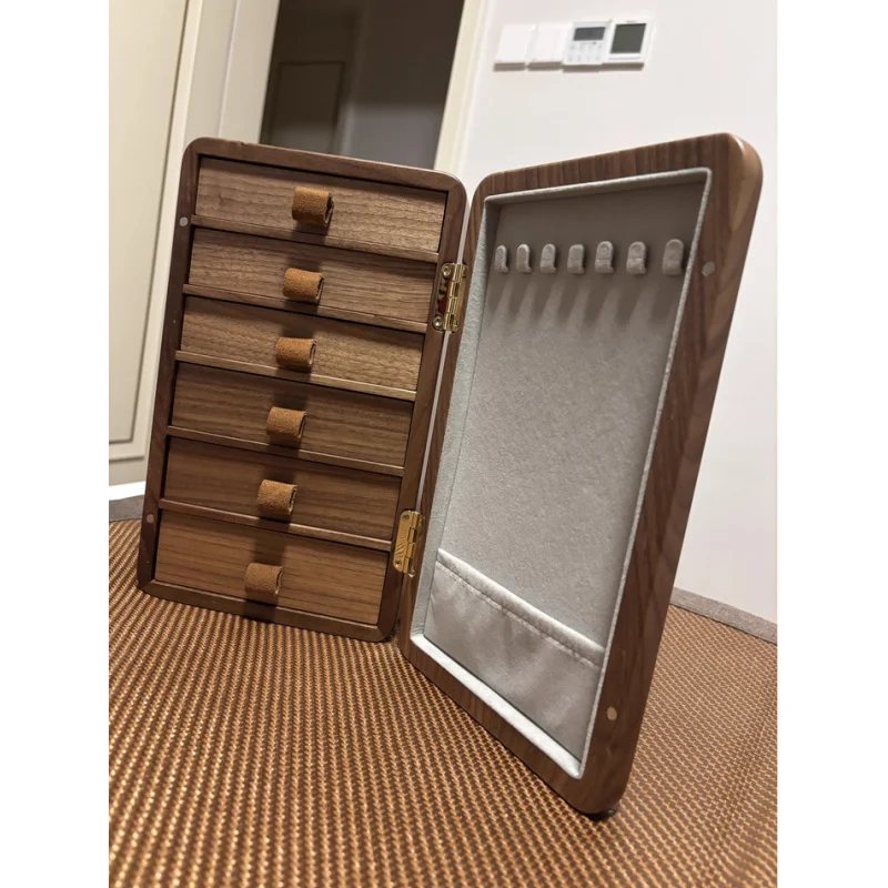 custom.Walnut Wood Jewelry Cabinet with Multiple Drawers Jewellery Organization Box Earrings Bracelets Customizable