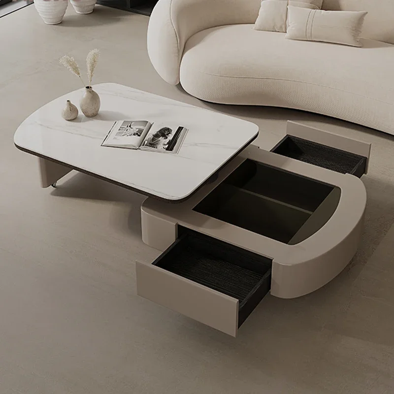 2024 creative square rotating coffee table Italian minimalist living room home  small apartment light luxury designer